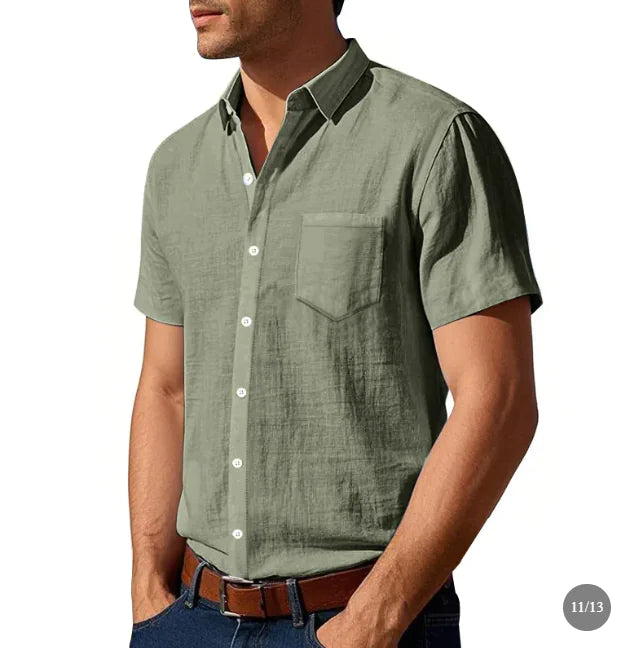 Men's Solid Colour Linen Short Sleeve Shirt